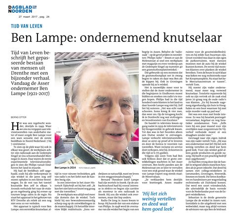 Grootste krant van het noorden met een oplage van 170.000, op zaterdag 200.000. Artikel in het dagblad van het Noorden 27-03-2017 van Ben ...