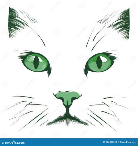 A Green Cat S Face With Green Eyes And Long Whiskers Stock Illustration