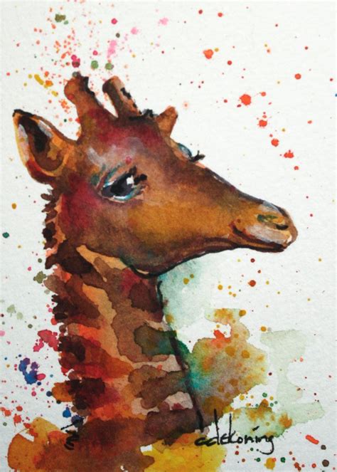 A Splash Of Giraffe Original Aceo Painting 2500 Via Etsy Giraffe