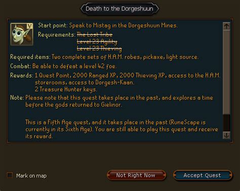 The quest was first teased at. Cannot start Death to the Dorgeshuun, "Accept quest"-button is not responsive : runescape