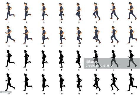 Man Run Cycle Animation Sprite Sheet Silhouette Stock Illustration