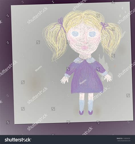 Scary Little Girl Childs Drawing Stock Vector