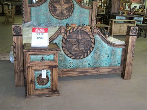Rustic Bed with Turquoise Croc and matching nightstand! | Rustic bedding, Rustic furniture ...