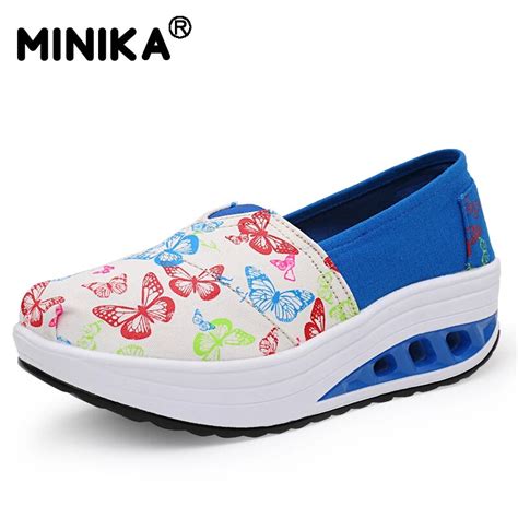 Minika Casual Canvas Air Breathable Swing Wedges Chaussure Femme