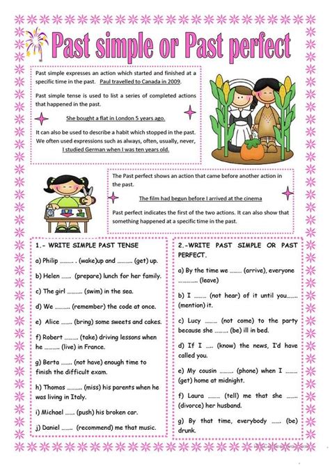 The Past Simple Or Past Perfect Worksheet With Pictures And Words To