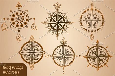 Set Of Vintage Wind Roses Compasses With Images Wind Rose Compass