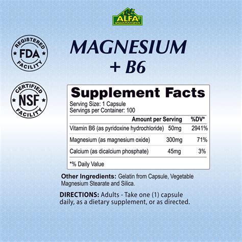 Magnesium Plus B 6 500 Mg 100 Tablets Alfa Vitamins Store