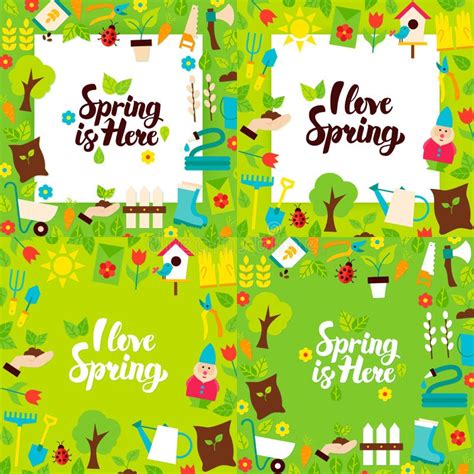 Spring Garden Lettering Posters Stock Vector Illustration Of Banner