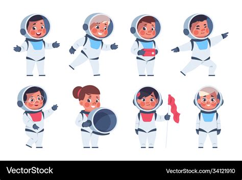 Kids Astronauts Cute Cartoon Children Characters Vector Image