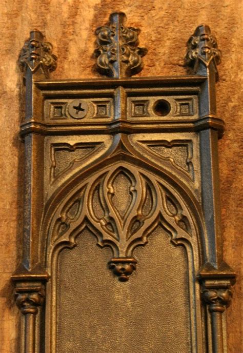 1890s Antique Brass Gothic Door Push Plates Pair