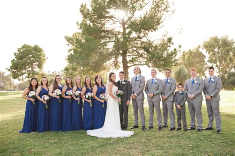 Bridal Party Wearing Navy Blue And Grey Arizona Wedding Photographers
