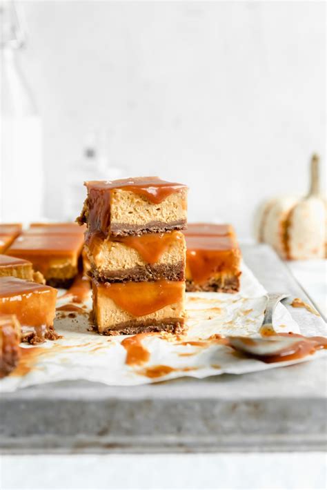 Salted Caramel Pumpkin Cheesecake Bars Broma Bakery