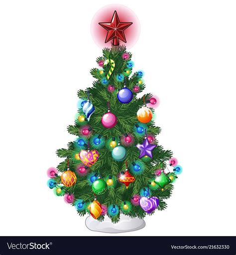 Christmas Tree With Colorful Balls Star Toys And Baubles Isolated On