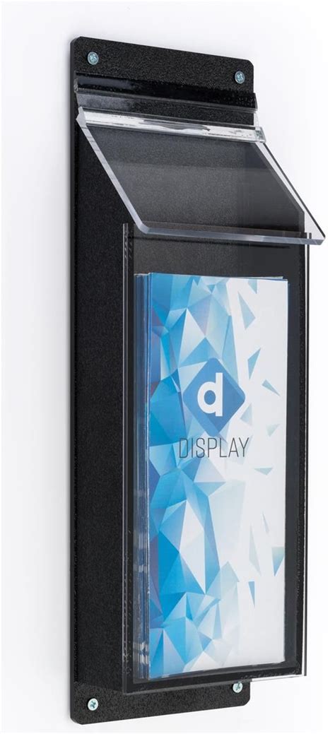 outdoor acrylic brochure wall rack 4 w single pocket hinged lid black exhibition display