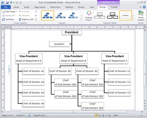 Using The Organizational Chart Tool Microsoft Word 2010