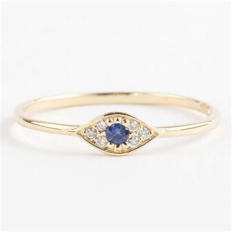 Evil Eye Ring 14k Gold With Blue Sapphire And White Diamonds