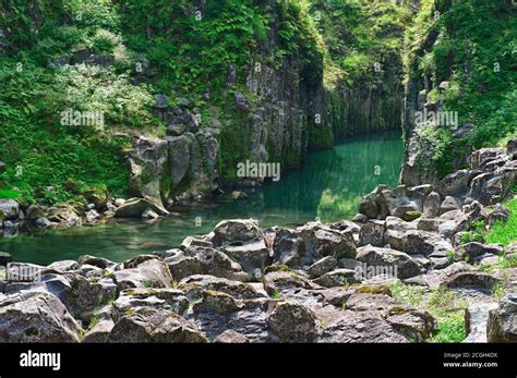 Beautiful Gorge Takachiho With A Blue River Japan Kyushu Island