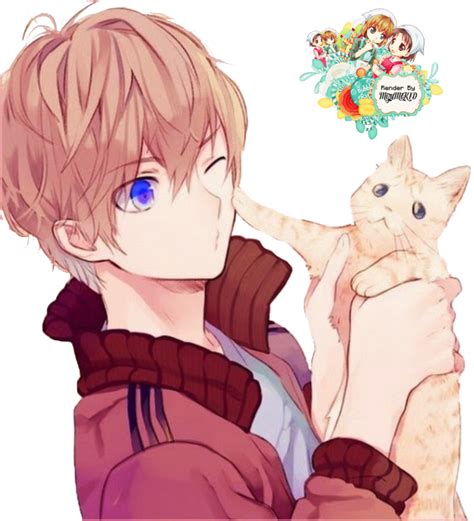 Download Anime Boy Cute Anime Boy With Cat Full Size Png Image Pngkit