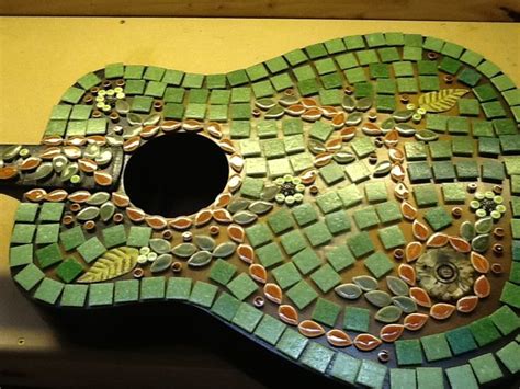 Mosaic Guitar Created With Leaf Tiles From The 1950sasian Inspired