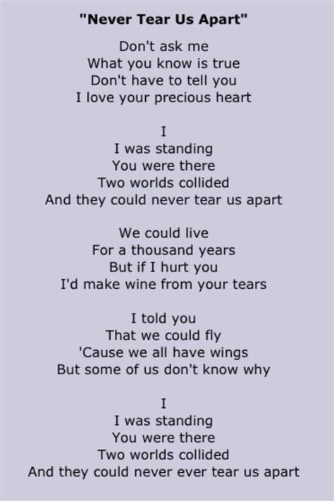Never tear us apart - the brilliant INXS | Great song lyrics, Music