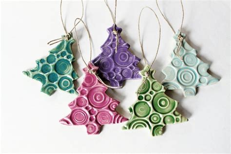 Set Of Five Christmas Tree Ornaments Pottery Ornaments Clay Ornaments