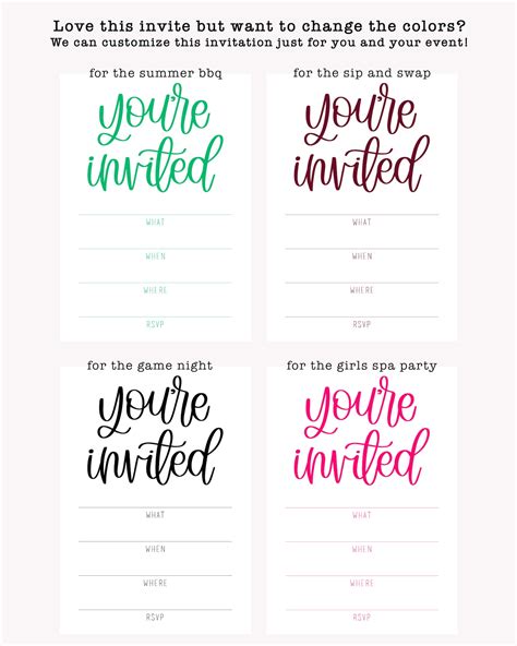 Youre Invited Printable Invitations Fill In The Blank Etsy
