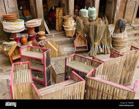 Bamboo And Straw Products For Sale Outside Shop In Old Town Dhulikhel