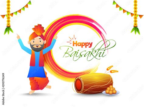 Happy Baisakhi Poster Or Banner Design Punjabi Man Dancing And