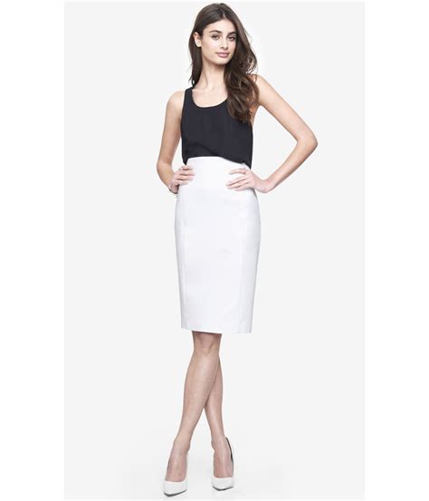 express high waist midi pencil skirt white in white true white lyst