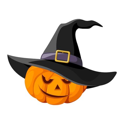 Premium Vector Jackolantern Halloween Pumpkin With Black Witches Hat