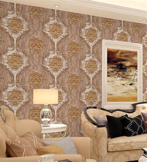 Buy Brown And Gold Modern Damask Design Wallpaper By Konark Decor Online