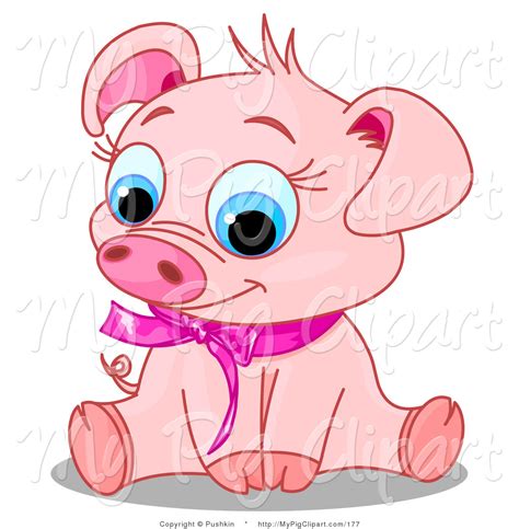 Swine Clipart Of An Adorable Pink Female Piglet Wearing A Pink Ribbon