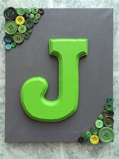 Letter Art Canvas Paint The Canvas And Wooden Letter Hot Glue Buttons