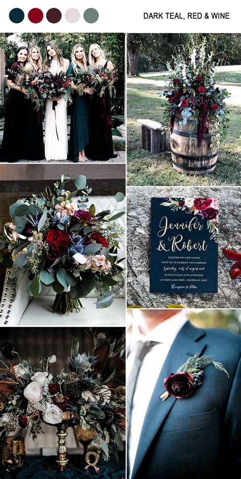 Dark Teal Blue Wine And Greenery Moody Fall Wedding Colors In 2020