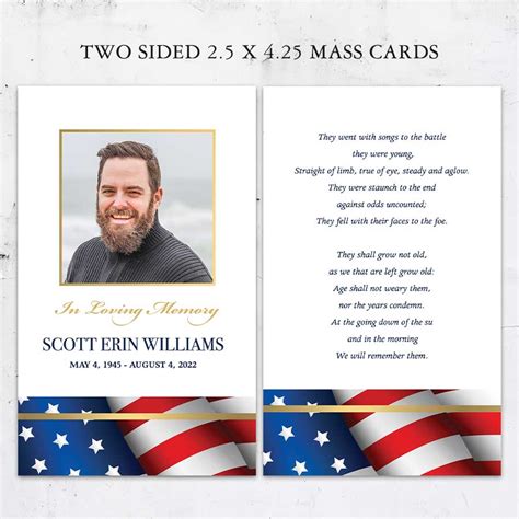 Alternatively, memorial cards are often included in 'thank you' cards after the funeral or memorial service, and to send to those unable to attend. Military Funeral Mass Card Keepsakes with Photo for A Memorial Service
