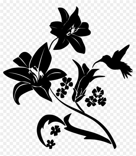 Black And White Hummingbird And Flower Silhouette Hd Png Download