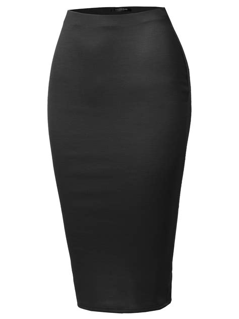 Ssoulm Womens Stretchy Fitted Midi Pencil Skirt With Back Slit And Plus Size