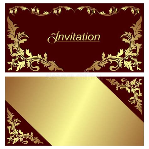 Invitation Card Design With Golden Borders Stock Vector