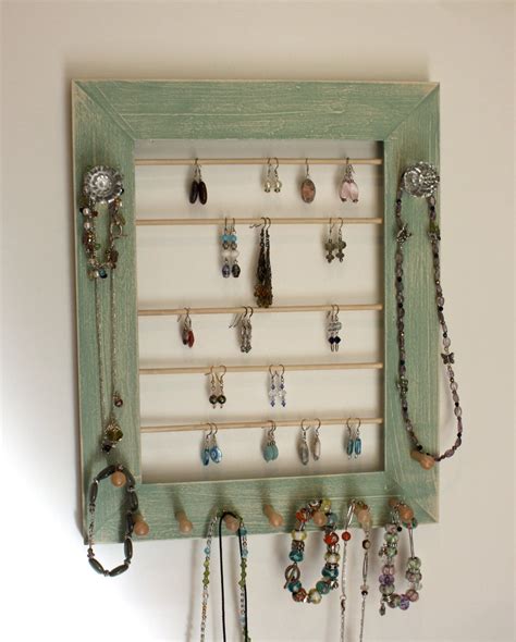 Wall Mount Jewelry Holder Organizer Rustic Style Wood Frame