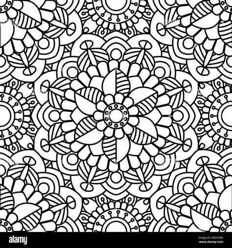 Mandala Ethnic Seamless Pattern Adult Coloring Page Black And White