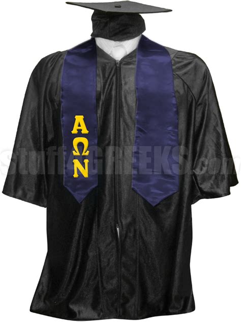 Alpha Omega Nu Satin Graduation Stole With Greek Letters Navy Blue