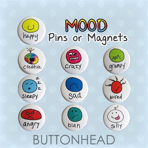 Mini Mood Magnets Or Buttons Pins Set Of 10