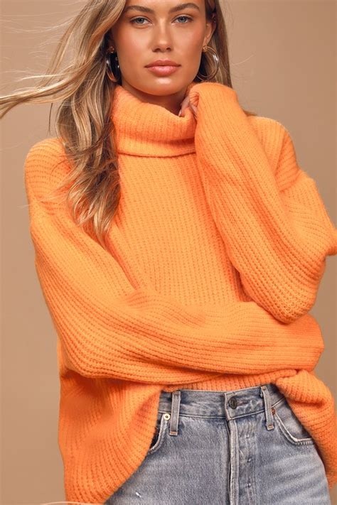 Orange Turtleneck Sweater Knit Pullover Long Sleeve Tunic Lulus