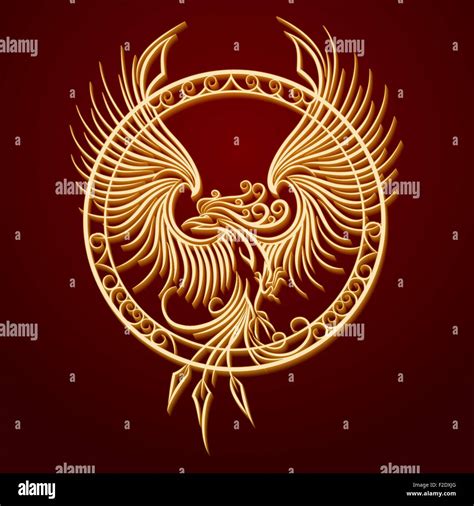 Phoenix Bird With Rising Wings In A Circle Ancient Symbol Of Revival