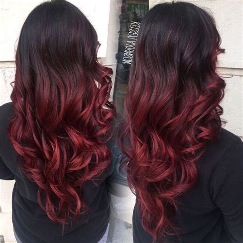 Black To Dark Red Long Curly Hair How To Do Ombre Hair Black Blouse