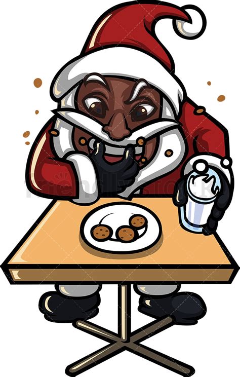 Black Santa Claus Devouring Milk And Cookies Cartoon Clipart