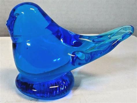 Vintage Bluebird Of Happiness Hand Blown Glass Paperweight Signed Leo Ward 1997 Blown Glass