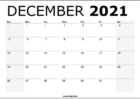 December 2021 Calendar Printable Monthly Calendar Free Download