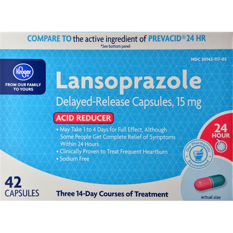 Kroger Lansoprazole Delayed Release Capsules 15 Mg Acid Reducer 42 Ct