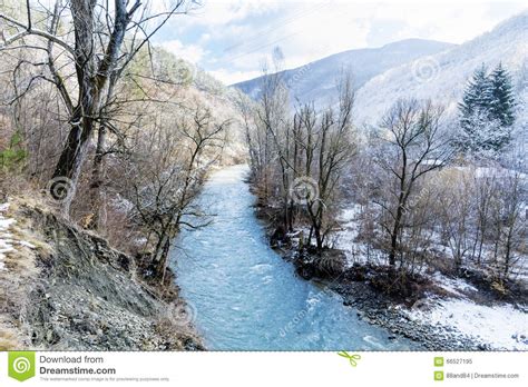 Beautiful Winter Mountain Landscape With River From